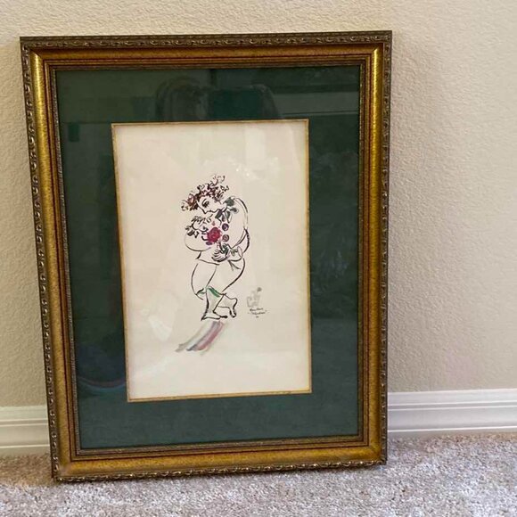 GOLD FRAME FEMALE PRINT SIGNED - SIZE 24 X 18 - Picture 1 of 8